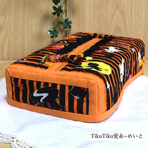 【セール】ハロウィン柄のティッシュボックスカバー／オレンジ(4h-8-1) 3枚目の画像