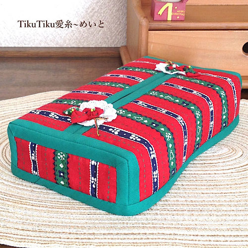 Sale＊ クリスマス柄のティッシュボックスカバー／レッド(4c-5-1