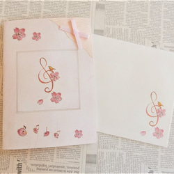 桜舞い散る～ト音記号♡グリーティングカード（郵送封筒付き） 1枚目の画像