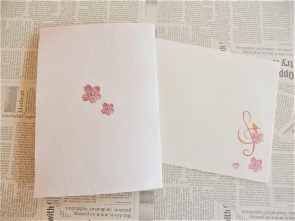 桜舞い散る～ト音記号♡グリーティングカード（郵送封筒付き） 5枚目の画像