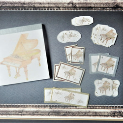 ベヒシュタイン風ピアノ♡ミニメモ帳と金粉銀粉入りフレークシールセット 1枚目の画像