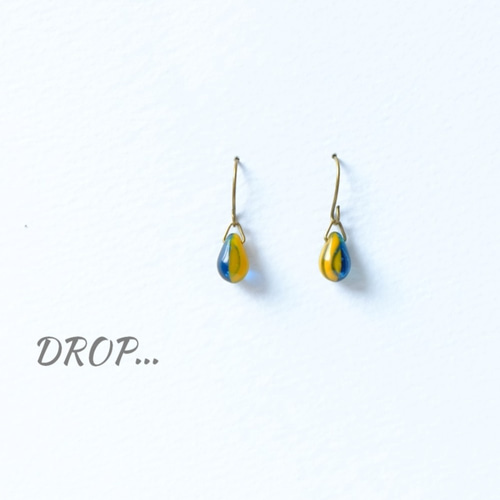 d63-A36【イエロー×ブルー】しずくドロップのシンプルピアス(パーツ