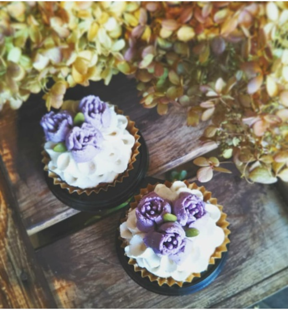 ヴィーガン&グルテンフリー！  紫芋のフラワーケーキ☆２個セット 1枚目の画像