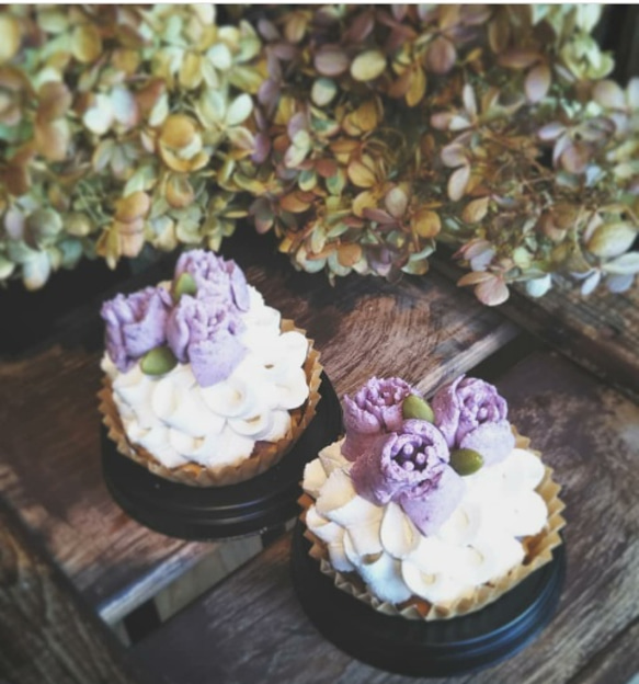 ヴィーガン&グルテンフリー！  紫芋のフラワーケーキ☆２個セット 2枚目の画像
