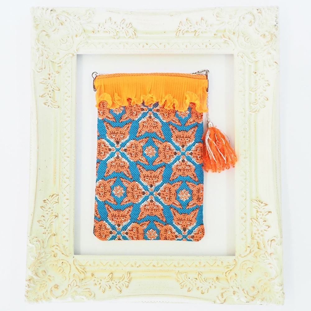 フランスジャカード使用☆チョでかけポシェット キツネ柄【ジオメトリック・キツネ】