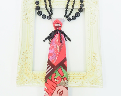 ☆ネクタイだけどネックレス？☆ 黒ビーズネクタイネックレス