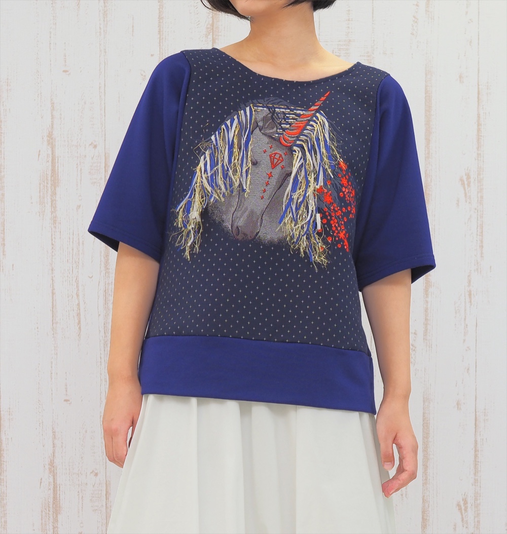 【黄昏のユニコーン】ニット切り替えプルオーバー(ブルー)