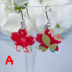【赤 花柄】桜の和風ピアス/イヤリング　 4枚目の画像