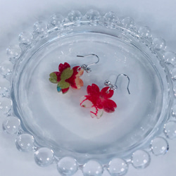 【赤 花柄】桜の和風ピアス/イヤリング　 7枚目の画像