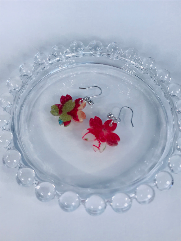 【赤 花柄】桜の和風ピアス/イヤリング　 7枚目の画像