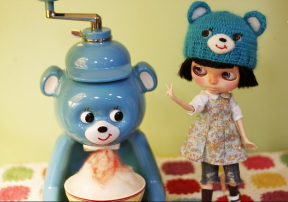 Blytheブライス尺寸手工編織kyoro剉冰熊きょろちゃん娃帽 第1張的照片