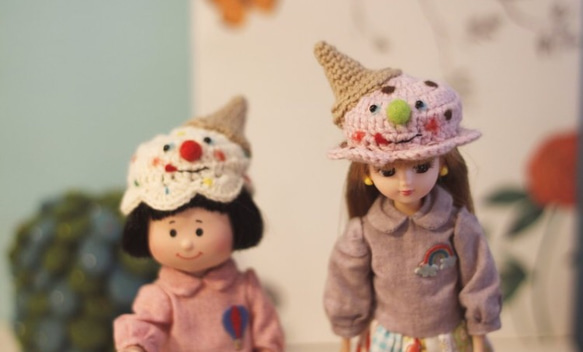 リッカLika小さな頭の人形サイズ手織りアイスクリーム人形帽子（ピンク） 2枚目の画像