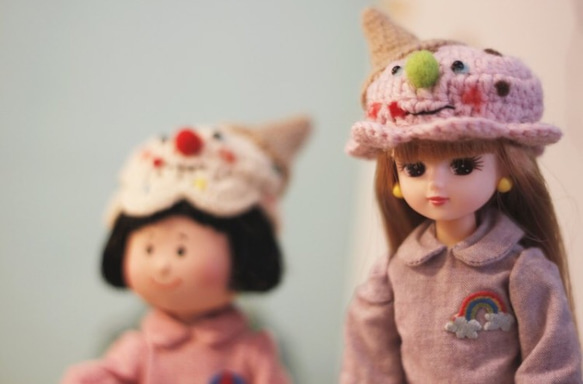 リッカLika小さな頭の人形サイズ手織りアイスクリーム人形帽子（ピンク） 3枚目の画像