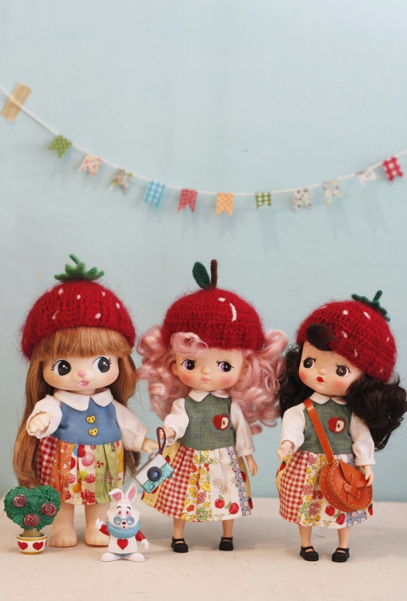 Holala尺寸手工編織草莓款娃帽 第3張的照片
