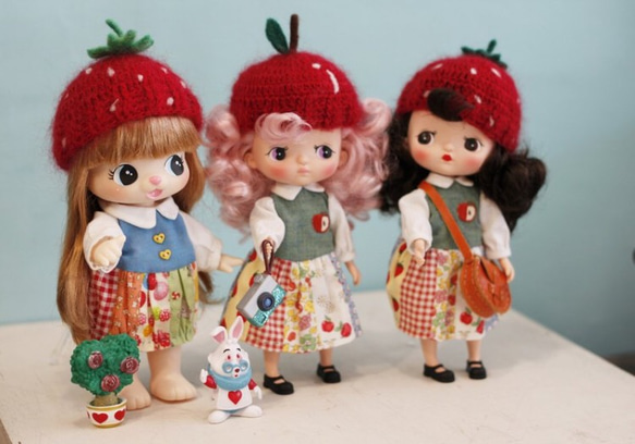 Holala尺寸手工編織草莓款娃帽 第4張的照片