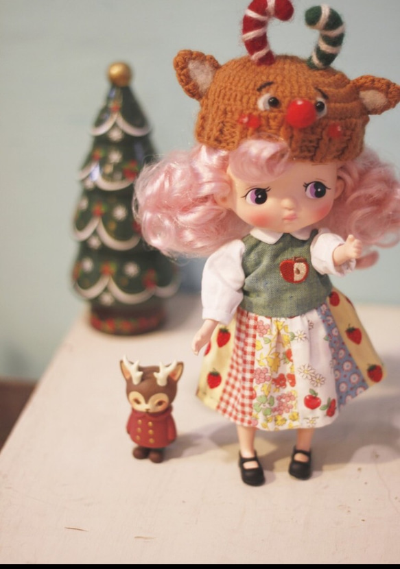 Holala尺寸手工編織聖誕麋鹿娃帽 第1張的照片