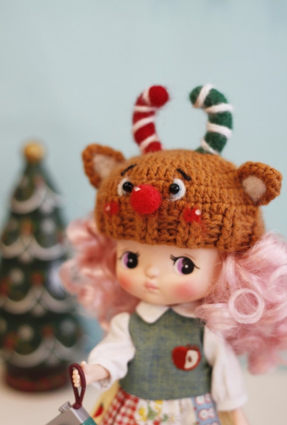 Holala尺寸手工編織聖誕麋鹿娃帽 第4張的照片