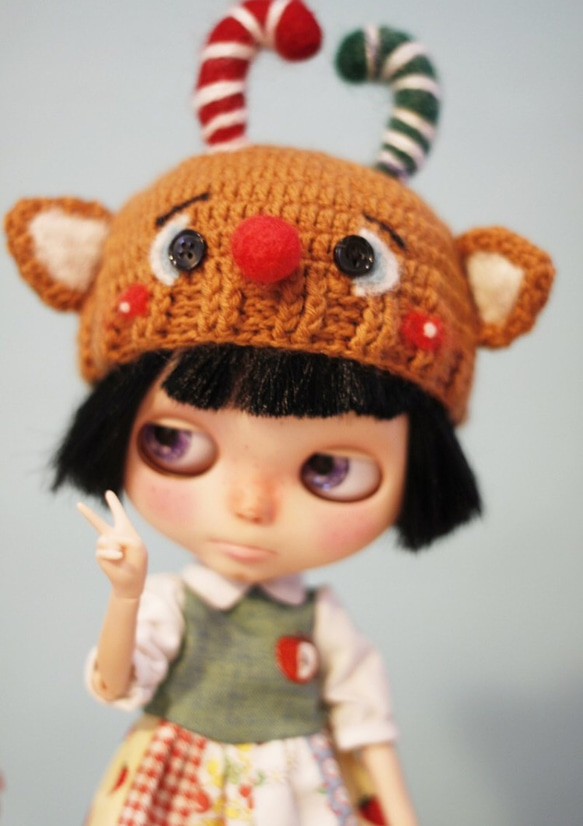 Blythe ブライス尺寸手工編織聖誕麋鹿娃帽 第1張的照片