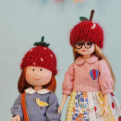 Licca莉卡小頭娃娃可戴尺寸手工編織草莓款娃帽 第4張的照片