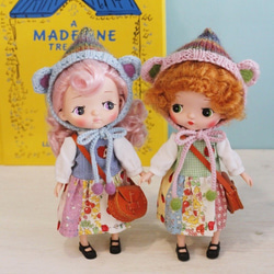 Holala、妹頭尺寸手工編織美麗諾羊毛段染小熊娃帽右邊粉紅色款 第5張的照片