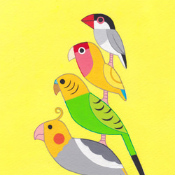 原画「ポップな小鳥ブレーメン（A5）レモンイエロー」アート絵画 2枚目の画像