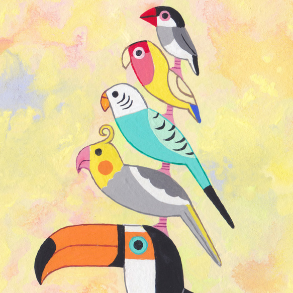 原画「ポップな小鳥ブレーメン　カラフル」アート絵画 3枚目の画像