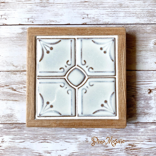 アンティークレトロ・タイルコースター2枚セット（木枠：タモ材