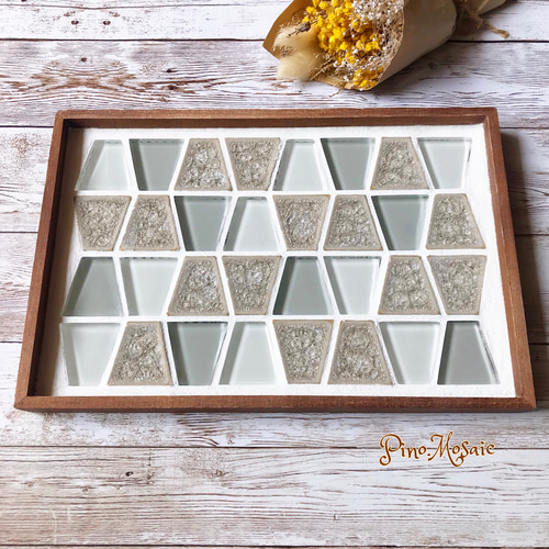 再販8】タイルトレー タイルトレイ ガラス 異素材 （ミックスモザイク