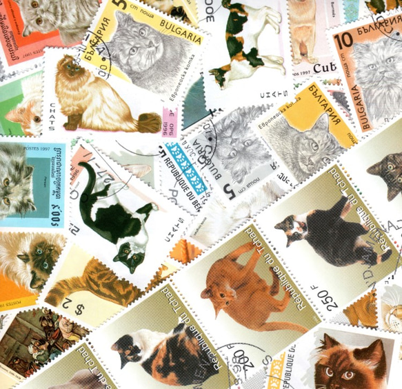 猫を描いた切手　使用済み50種 1枚目の画像