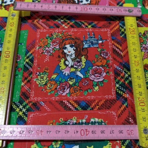 コットンリネン生地）昭和レトロ乙女 パネル柄（C) 生地 Atelier