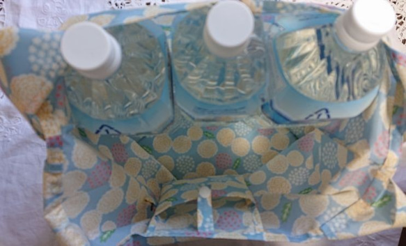 エコバッグ　Ｌサイズ　撥水ナイロン　ハワイアン　モンステラ＆ホヌ　ブルー 2枚目の画像
