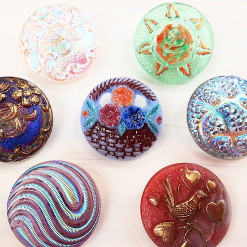 手作り】綿麻チェコガラスボタンコート （チェコビーズ チェコガラス  