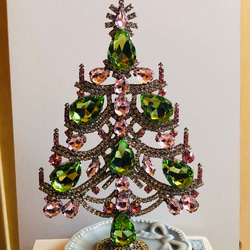 ◆チェコ　ラインストーンクリスマスツリー　◆グリーンxピンク 5枚目の画像