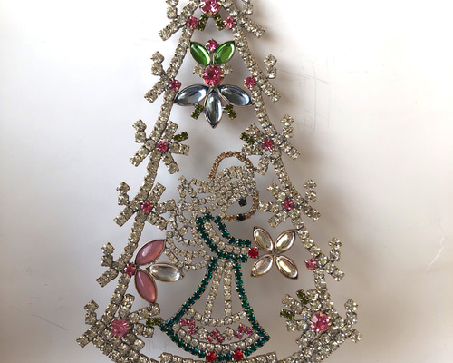 ◇チェコヴィンテージガラス◇ クリスマスツリー□Angel クリアxピンク