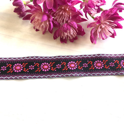 ジャガード織リボン(ブラック×ピンク×レッド)　１ｍ 3枚目の画像