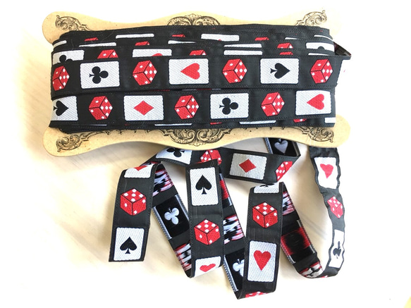 カード＆サイコロ　ジャガード織リボン(ブラック)　１ｍ 1枚目の画像