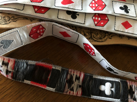 カード＆サイコロ　ジャガード織リボン(ホワイト)　１ｍ 3枚目の画像