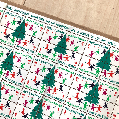 1969年 ヴィンテージ クリスマスシール 1シート イラスト mandtaniko