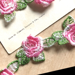 残り120㎝限り★ピンクの薔薇の刺繍レース　60㎝ 2枚目の画像