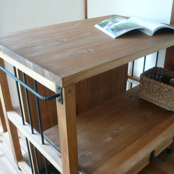 天然木のキッチンワゴン（アイランド型棚追加）作業台 4枚目の画像