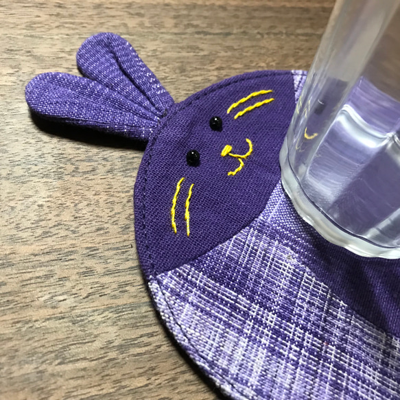 【ウサギ】動物コースター　紫 1枚目の画像