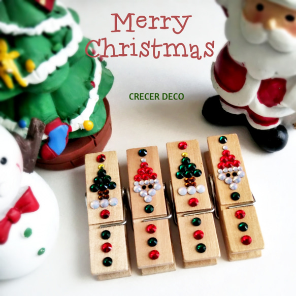 送料込み》ちょこっとサンタともみの木 クリスマス木製ピンチ 4個