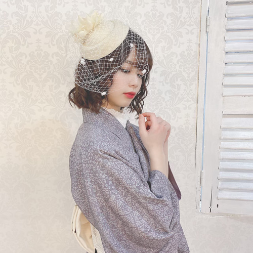 ヘッドドレス ネイビー カクテルハット トーク帽 ハット着物 振り袖 袴