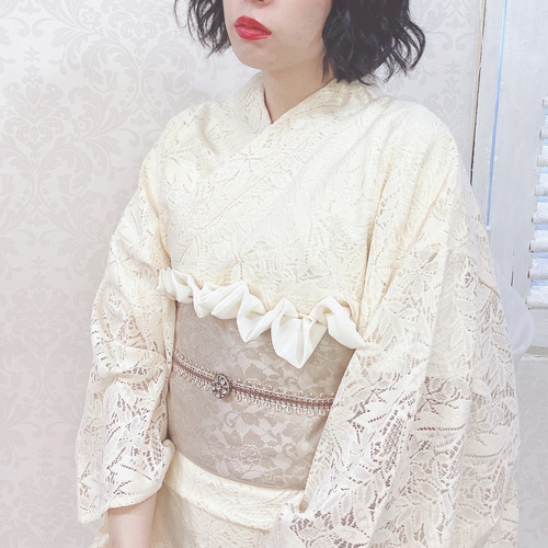 総レース 半幅帯 （端メロー ピンクゴールド） 浴衣 着物 和装