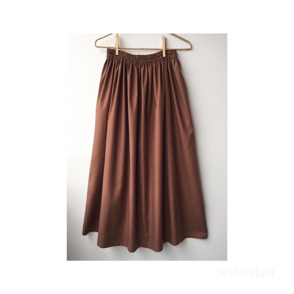 ●コットンビエラギャザースカート●キャメルブラウン