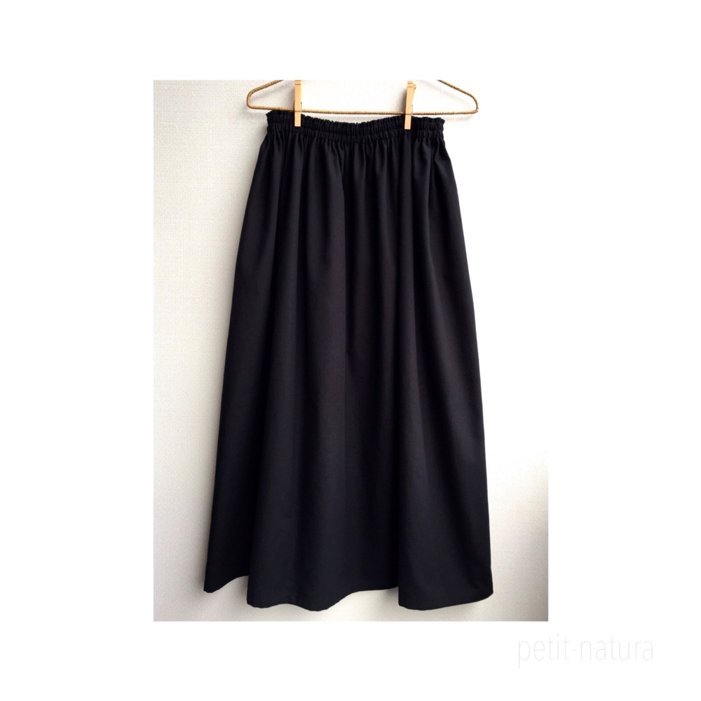 ●コットンビエラギャザースカート●ブラック