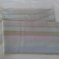 パステルカラーの手織りマフラー（水色系） 7枚目の画像