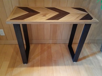 【ツートン　ヘリンボーンテーブル 900】　 カフェテーブル/ダイニングテーブル / 天然木/ 無垢材/コタツ天板