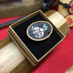 竹製 obidome 髮箍 胸針 吊墜 老式玫瑰 第3張的照片
