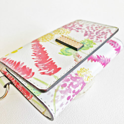 Spring Flowers カードも入る牛革キーケース　イエロー ピンク　グリーン　革　スマートキー　本革　ミニ財布　 4枚目の画像